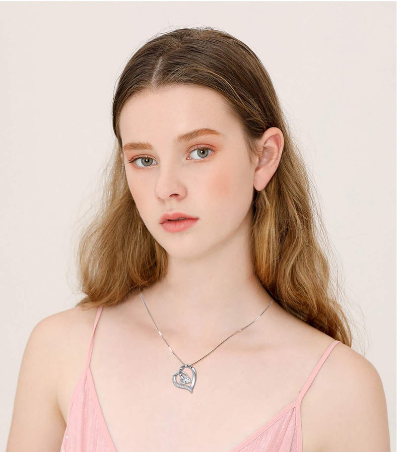 FLYOW I Love You More Heart Necklace for Women Sterling Silver CZ Pendant 18 Inch, Best Valentine's Day Jewelry Gifts (I Love You More) - Image 2